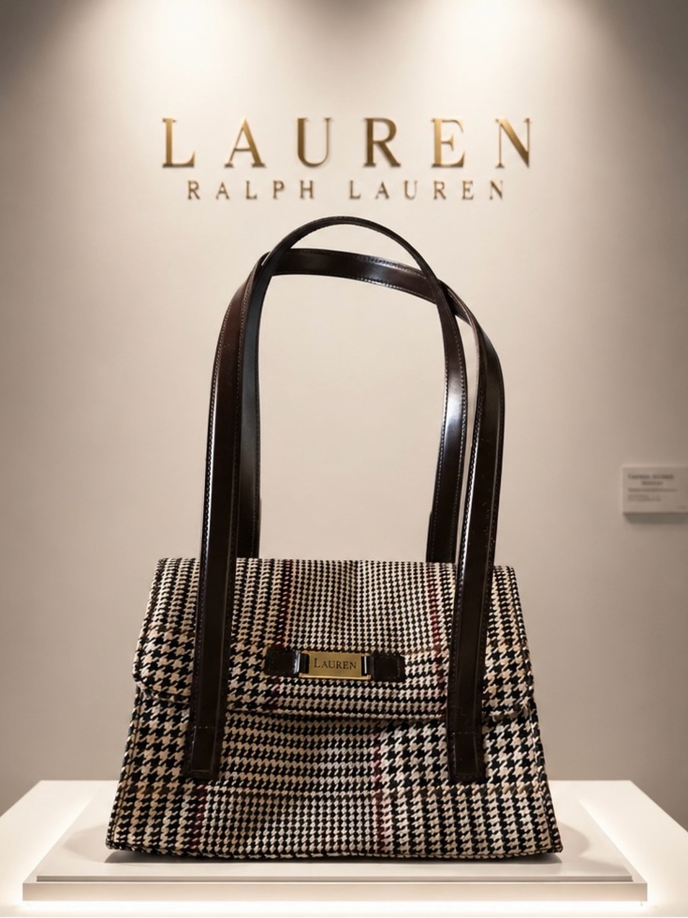 Vintage Lauren Ralph Lauren Black & White Houndstooth Tote Bag